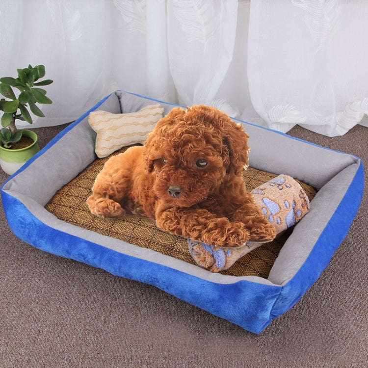 Dog Bone Pattern Big Soft Warm Kennel Pet Dog Cat Mat Blanket, with Rattan Mat & Blanket Size: L,...