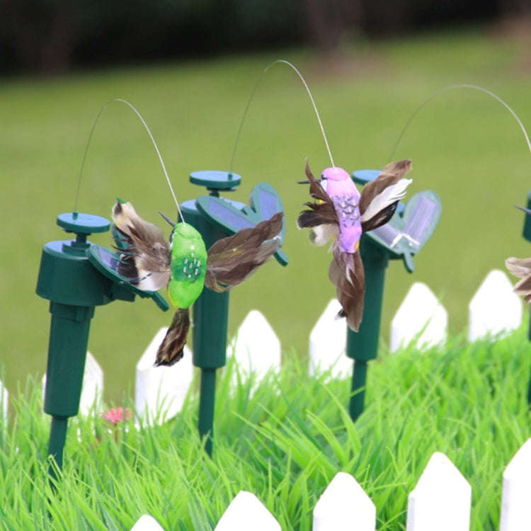 Ornaments Vibration Solar Powered Dancing Flying Hummingbirds with Feather, Garden Wall Yard Deco...