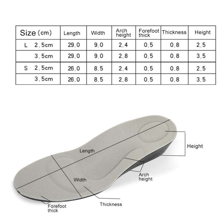 2.5cm PU Breathable Sport Height Increase Insoles, Size: S (2.5cm)