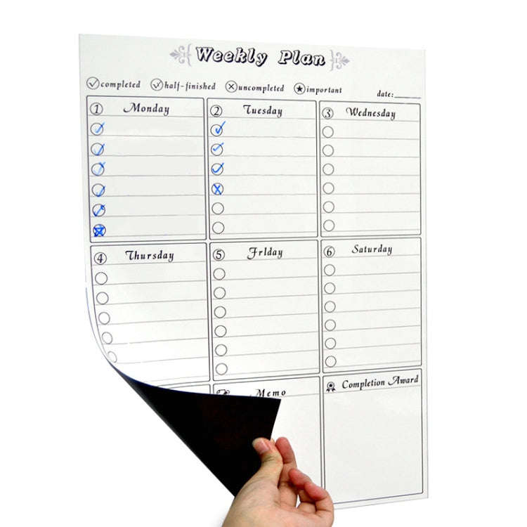Magnetic Weekly Plan Refrigerator Magnet PET Magnetic Soft Whiteboard, Size: 29.7cm x 42cm, Weekl...