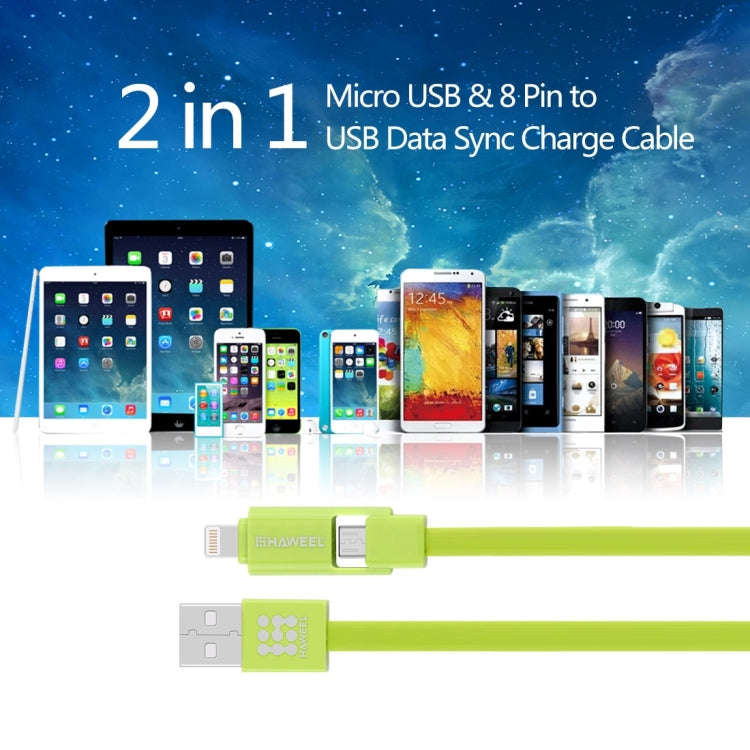 HAWEEL 1m 2 in 1 Micro USB & 8 Pin to USB Data Sync Charge Cable, 2 in 1 Cable in two connectors