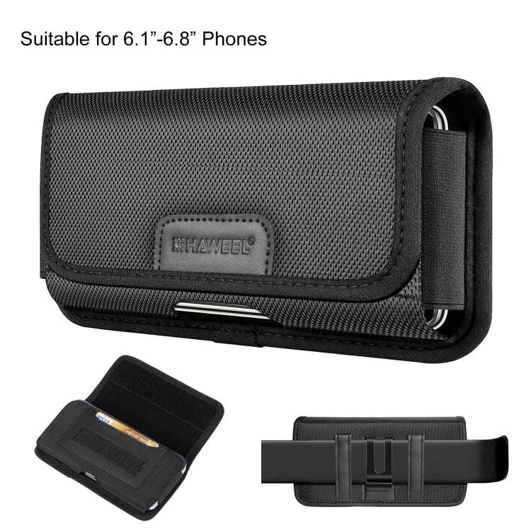 HAWEEL 6.1-6.8 inch Nylon Cloth Phone Belt Clip Horizontal Carrying Pouch with Card Slot