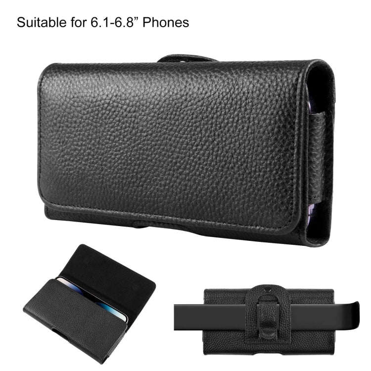 HAWEEL 6.1-6.8 inch Litchi Texture Genuine Leather Phone Belt Clip Horizontal Carrying Pouch