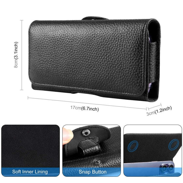 HAWEEL 6.1-6.8 inch Litchi Texture Genuine Leather Phone Belt Clip Horizontal Carrying Pouch