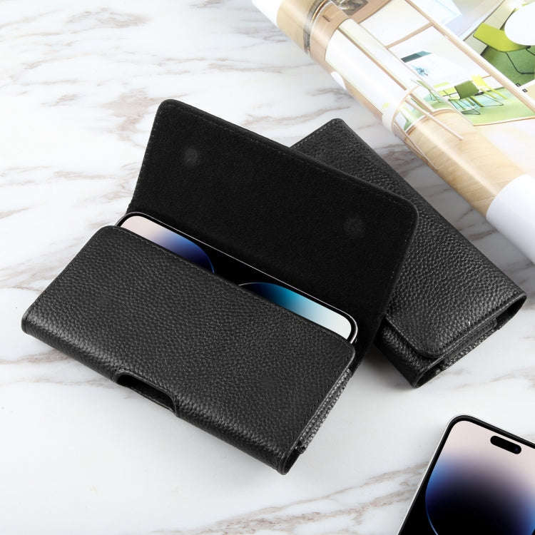HAWEEL 6.1-6.8 inch Litchi Texture Genuine Leather Phone Belt Clip Horizontal Carrying Pouch