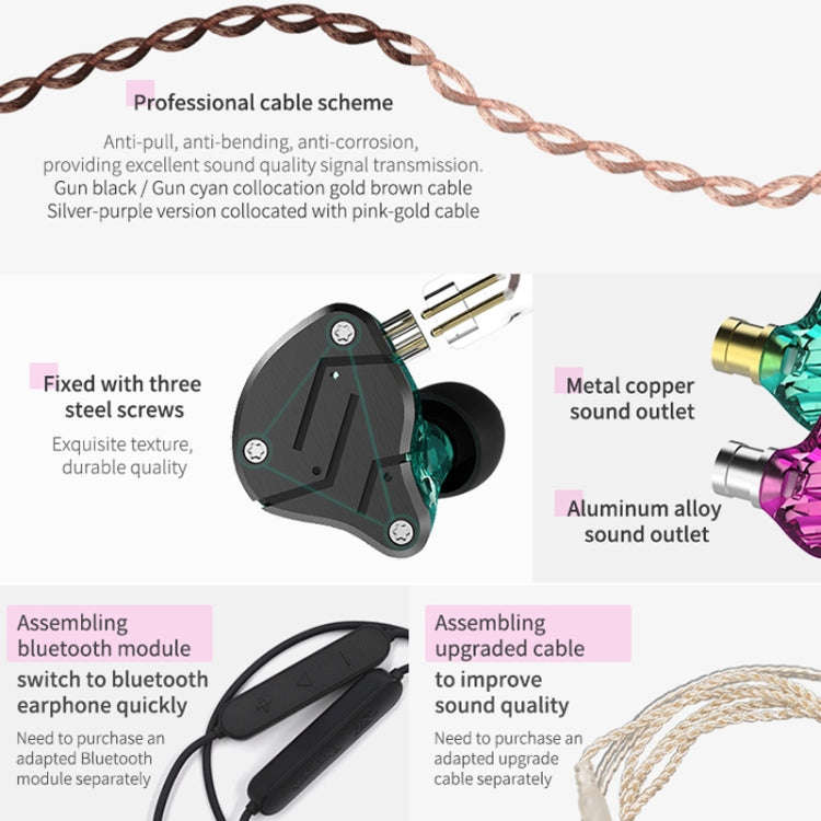 KZ ZSN Circle Iron Moving Iron Quad-core Wired Control In-ear Mega Bass HiFi Earphone without Mic...