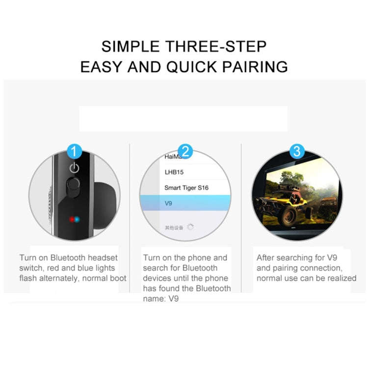 V9 Business Handsfree Wireless Bluetooth Headset CSR 4.1 with Mic for Driver Sport, V9