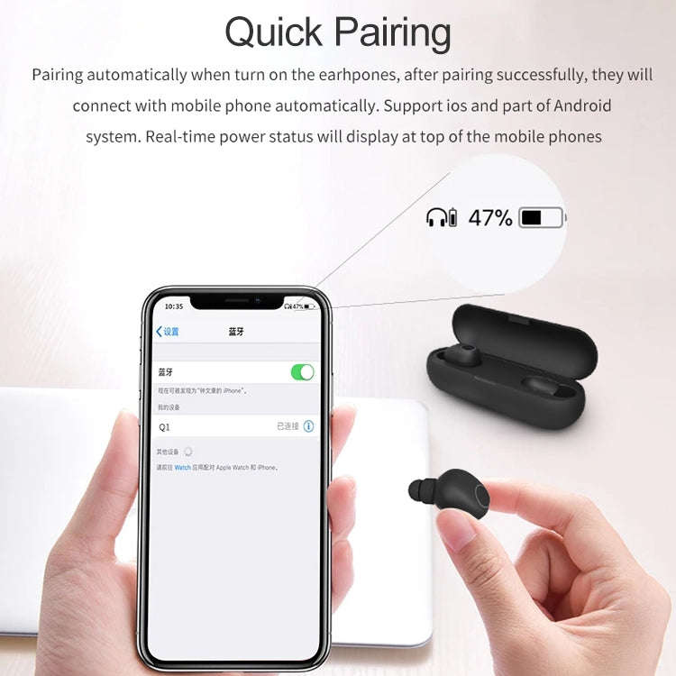 Q1 TWS Bluetooth 5.0 Binaural Stereo Wireless Sports Bluetooth Earphone