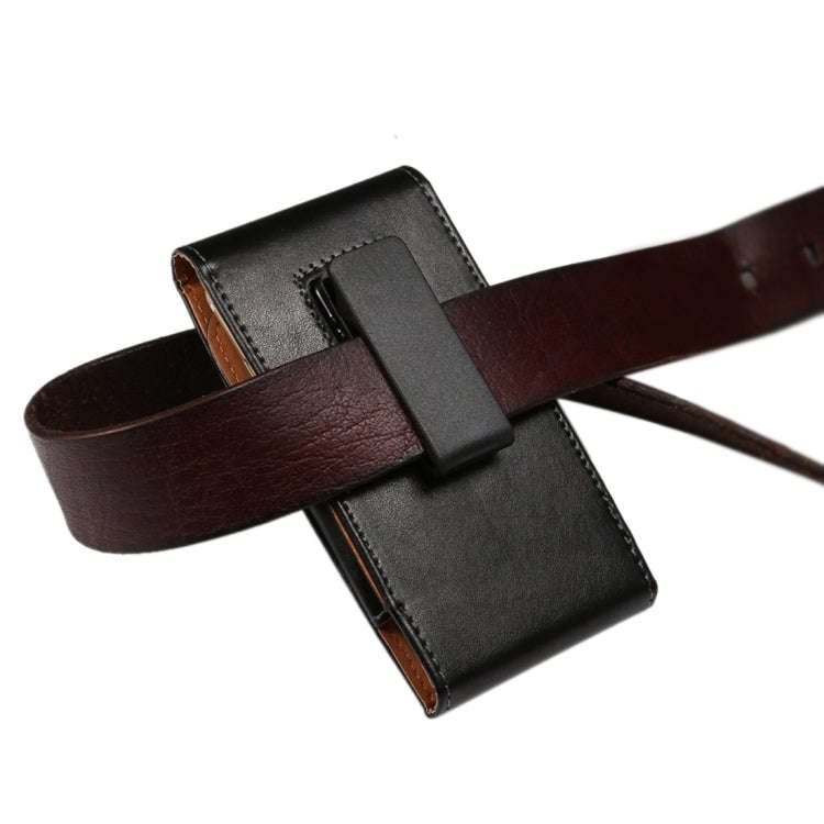 5.7 inch Litchi Texture Vertical Flip Upright Genuine Leather Case / Waist Bag with Rotatable Bac...