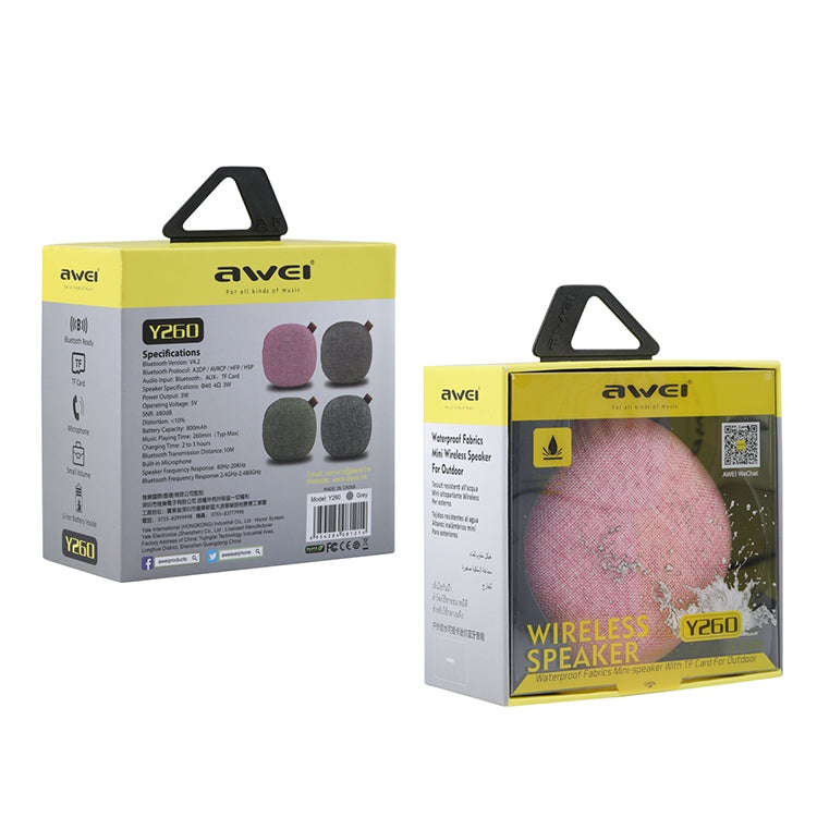 awei Y260 Mini Portable Wireless Bluetooth Speaker IPX4 Waterproof, Built-in Mic, Support TF Card...