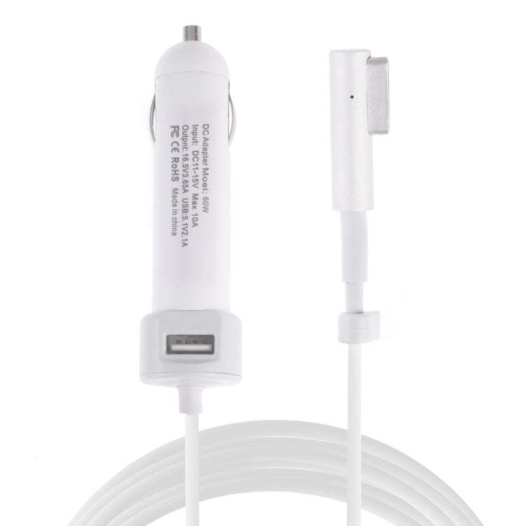 60W 5.1V 2.1A USB Interface Car Charger with 16.5V 3.65A L MagSafe Interface Data Cable, 16.5V 3....