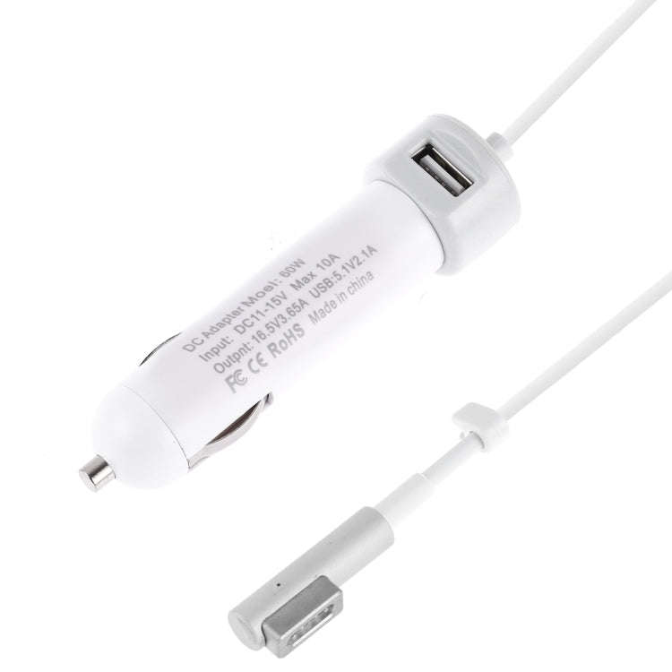 60W 5.1V 2.1A USB Interface Car Charger with 16.5V 3.65A L MagSafe Interface Data Cable, 16.5V 3....