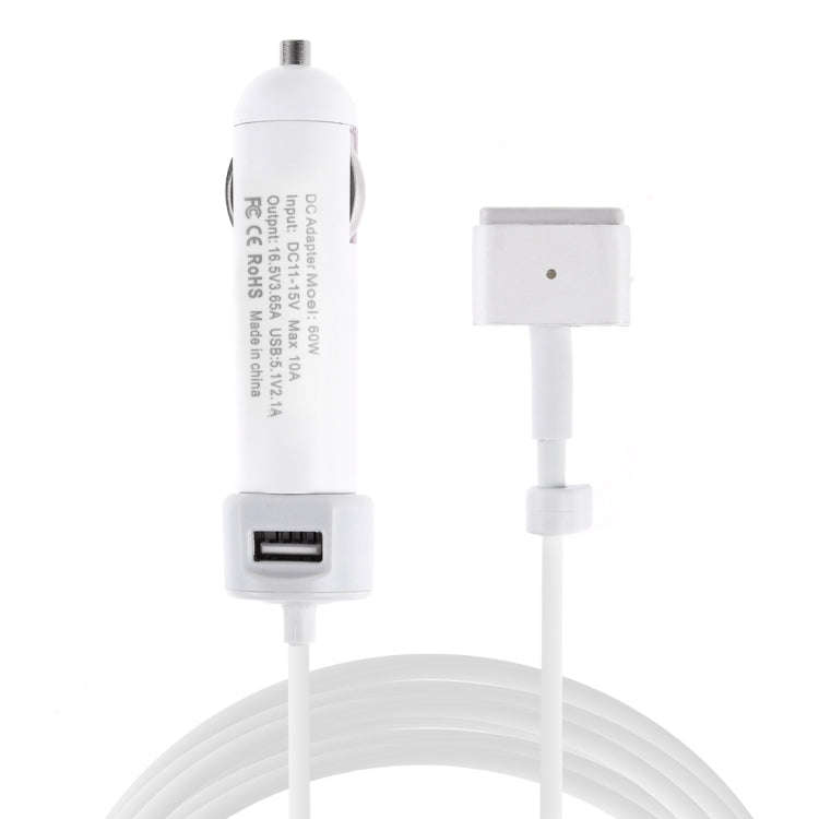60W 5.1V 2.1A USB Interface Car Charger with 16.5V 3.65A T MagSafe 2 Interface Data Cable, 16.5V ...