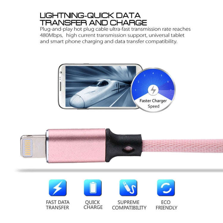 1m 2A USB to 8 Pin Nylon Weave Style Data Sync Charging Cable, 8 Pin Pink, 8 Pin Blue, 8 Pin Red,...