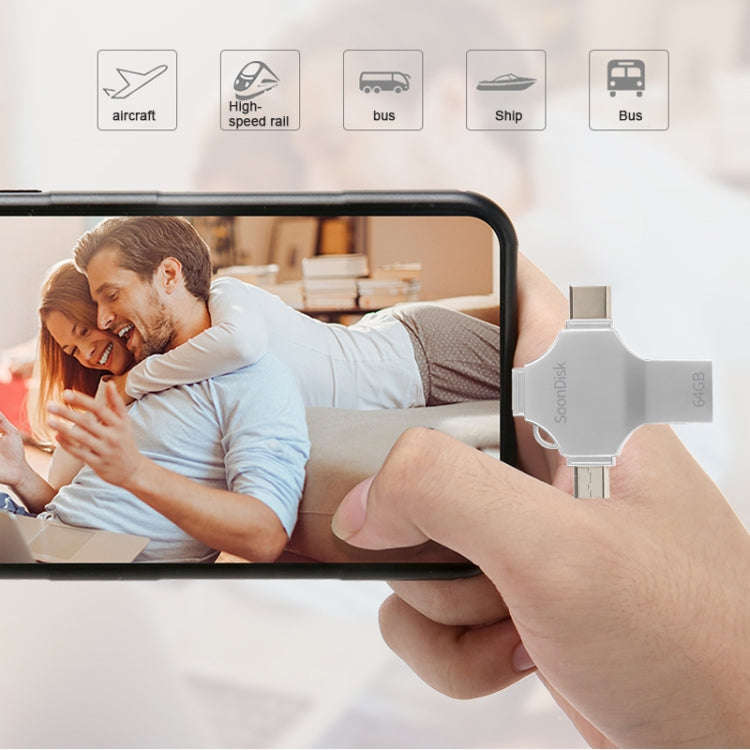 4 in 1 64GB USB 3.0 + 8 Pin + Mirco USB + USB-C / Type-C Dual-use Flash Drive with OTG Function, ...