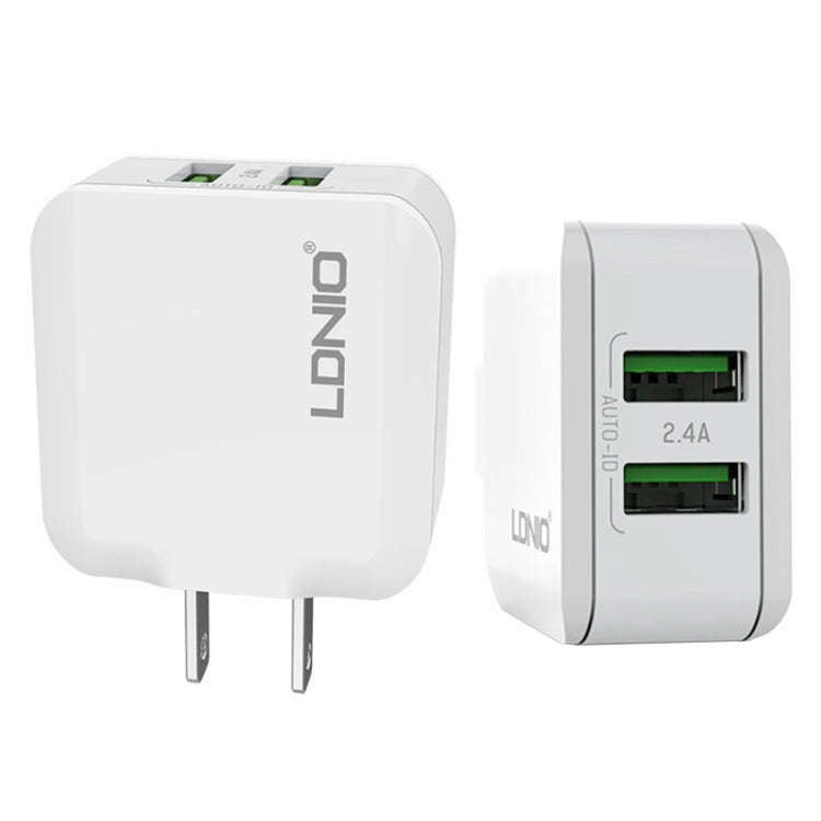 LDNIO A2201 2.4A Dual USB Charging Head Travel Direct Charge Mobile Phone Adapter Charger With 8 ...