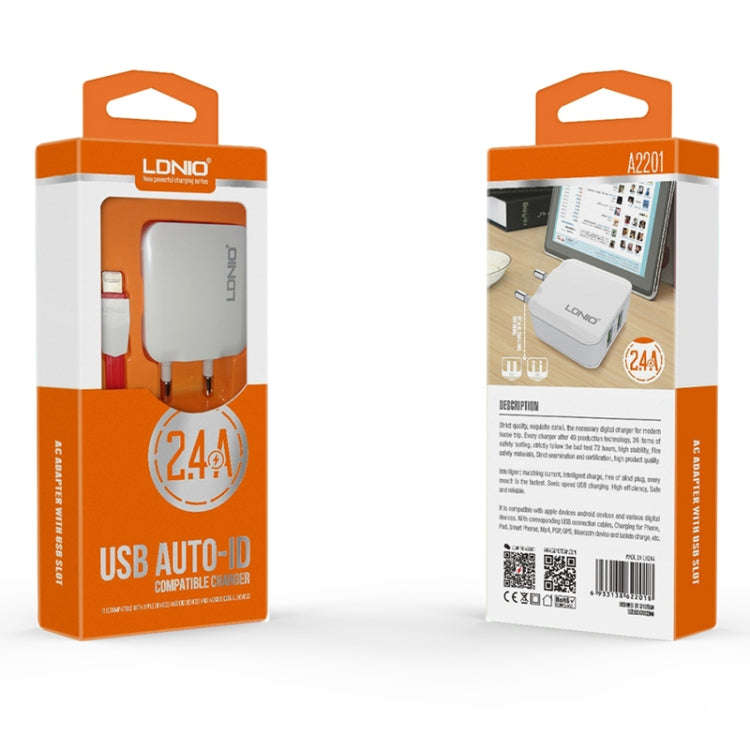 LDNIO A2201 2.4A Dual USB Charging Head Travel Direct Charge Mobile Phone Adapter Charger With 8 ...
