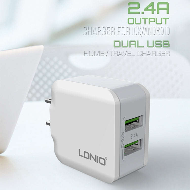 LDNIO A2201 2.4A Dual USB Charging Head Travel Direct Charge Mobile Phone Adapter Charger With 8 ...
