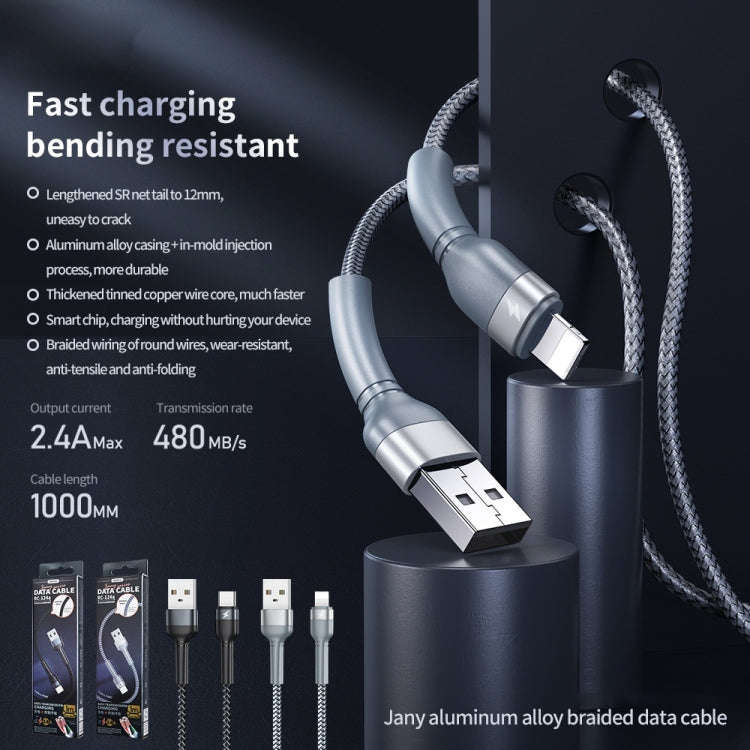 REMAX RC-124i 1m 2.4A USB to 8 Pin Aluminum Alloy Braid Fast Charging Data Cable for iPhone, iPad...