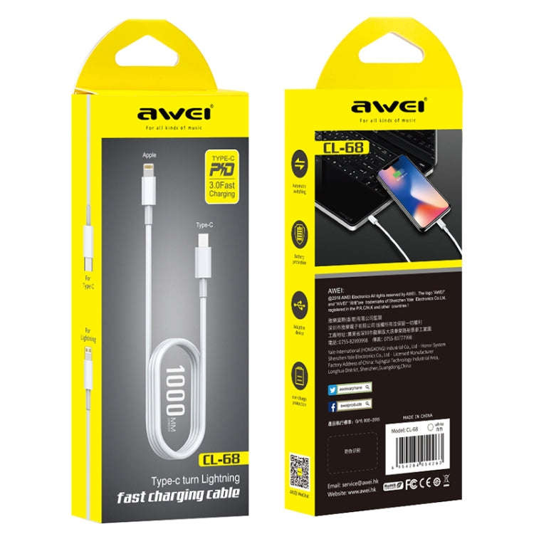 AWEI CL-68 3A Type-C / USB-C to 8 Pin PD Fast Charging Data Cable, Length: 1m