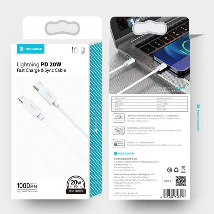 ROCK Space Z19 PD  20W 3A USB-C / Type-C to 8 Pin Fast Charging TPE Data Cable, Cable Length: 1m,...