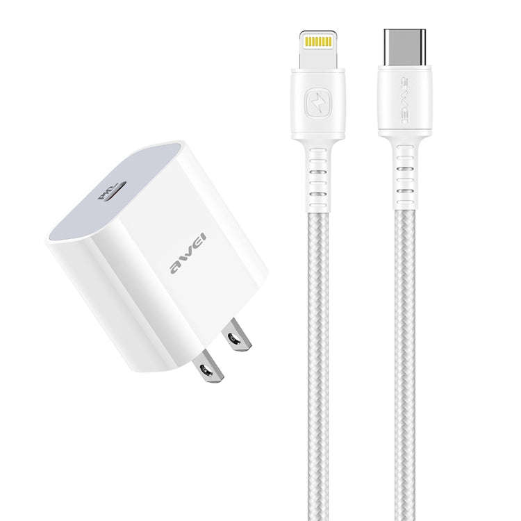 awei PD5 PD 20W Fast Charging Travel Charger Power Adapter with Type-C / USB-C to 8 Pin Cable, US...