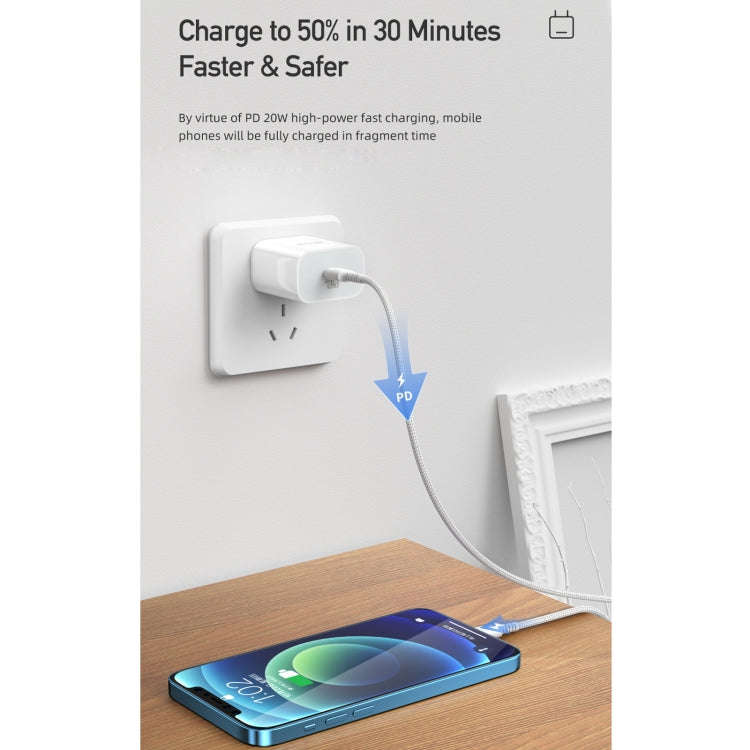 awei PD5 PD 20W Fast Charging Travel Charger Power Adapter with Type-C / USB-C to 8 Pin Cable, US...