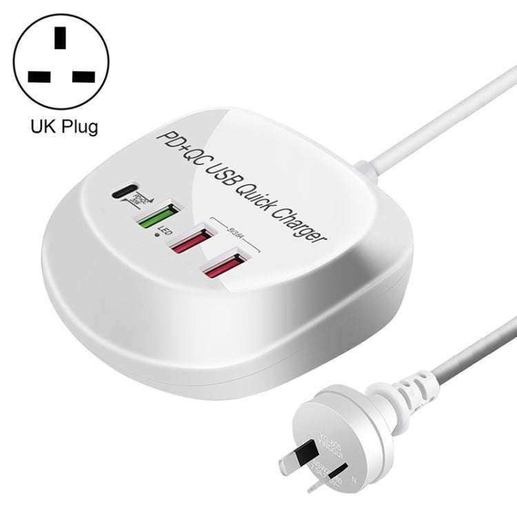 WLX-T3P 4 In 1 PD + QC Multi-function Smart Fast Charging USB Charger, WLX-T3P UK Plug, WLX-T3P U...