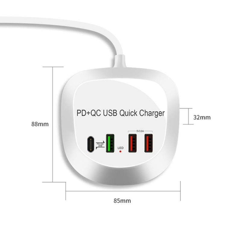 WLX-T3P 4 In 1 PD + QC Multi-function Smart Fast Charging USB Charger, WLX-T3P UK Plug, WLX-T3P U...