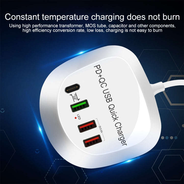 WLX-T3P 4 In 1 PD + QC Multi-function Smart Fast Charging USB Charger, WLX-T3P UK Plug, WLX-T3P U...