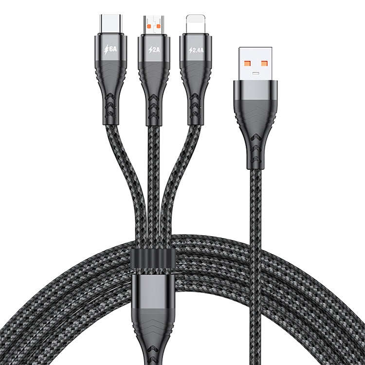 ADC-138 66W 3 in 1 USB to 8 Pin + Micro USB + USB-C / Type-C Fast Charging Braided Data Cable, Ca...