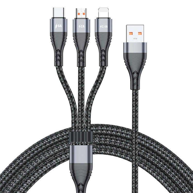 ADC-138 66W 3 in 1 USB to 8 Pin + Micro USB + USB-C / Type-C Fast Charging Braided Data Cable, Ca...