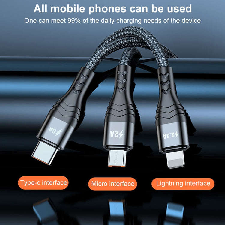 ADC-138 66W 3 in 1 USB to 8 Pin + Micro USB + USB-C / Type-C Fast Charging Braided Data Cable, Ca...
