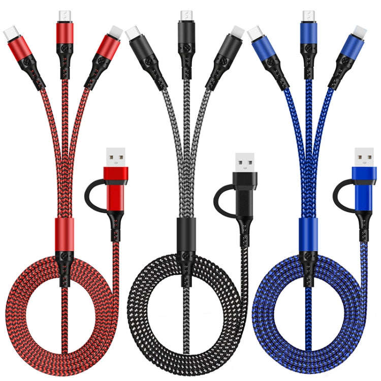 5 in 1 3A USB + USB-C / Type-C to 8 Pin + Micro USB + USB-C / Type-C Interface Two-color Braided ...