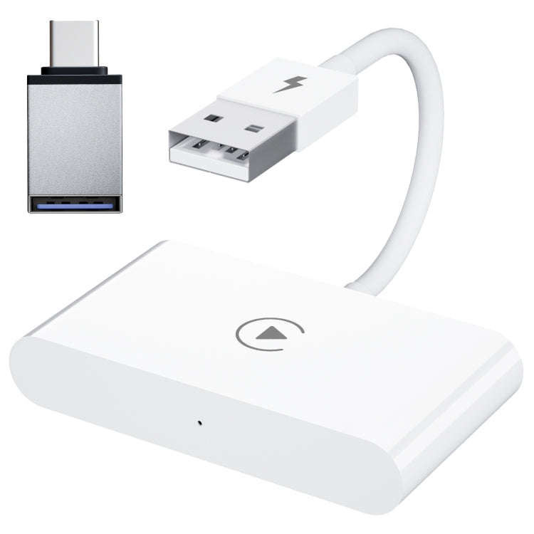 USB + USB-C / Type-C Wired to Wireless Carplay Adapter for iPhone, White Rectangle