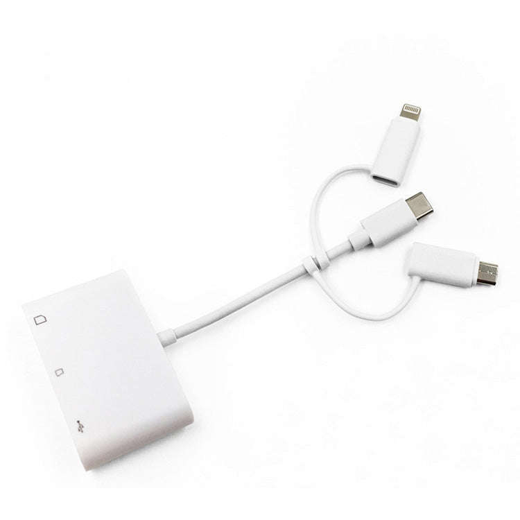 3 in 1 8-Pin And Micro USB And Type-C to TF & SD Card Reader USB OTG Extender Adapter