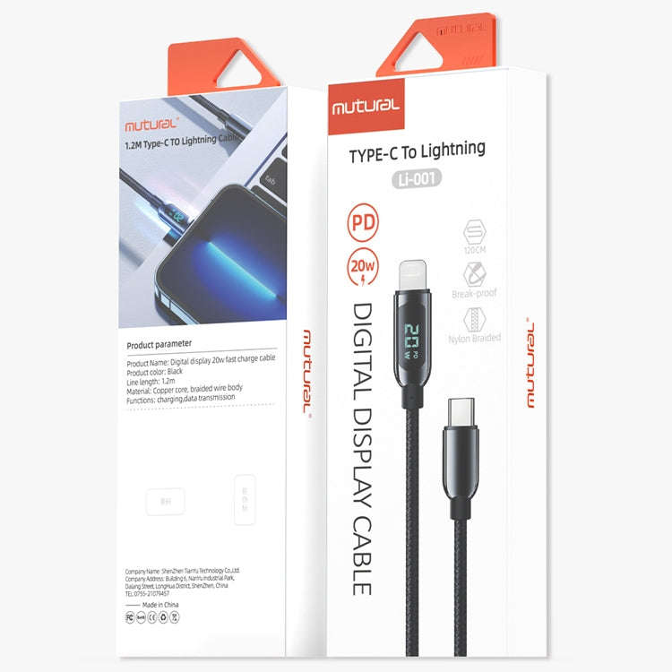 Mutural Li-CC001 1.2m PD20W Digital Display USB-C / Type-C to 8 Pin Charging Data Cable, Type-C t...
