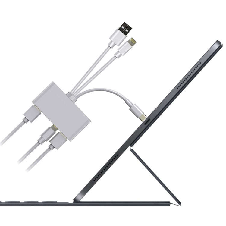 5 in 1 8 Pin + Type-C / USB-C + USB + TF Card + SD Card Multi-function Camera Reader Adapter, 5 in 1