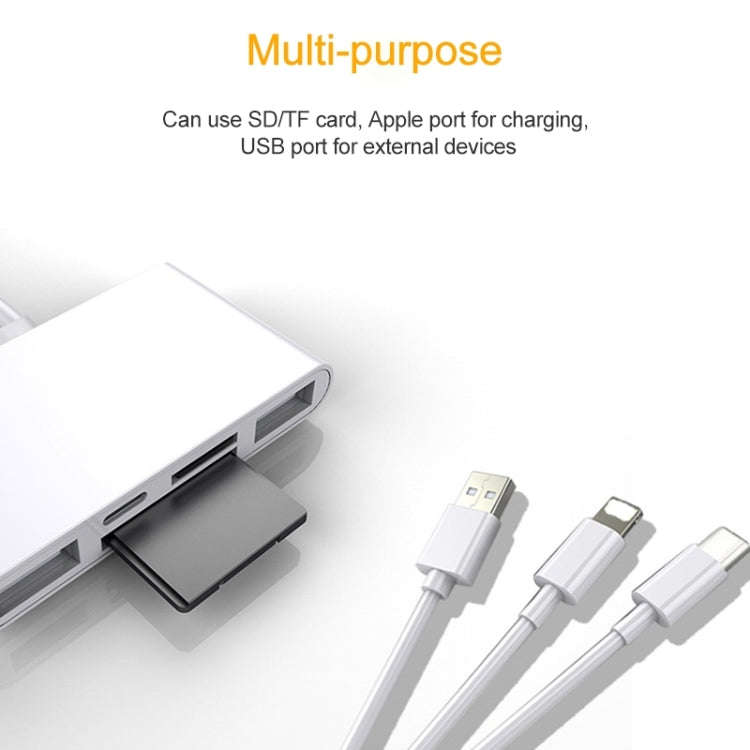 5 in 1 8 Pin + Type-C / USB-C + USB + TF Card + SD Card Multi-function Camera Reader Adapter, 5 in 1