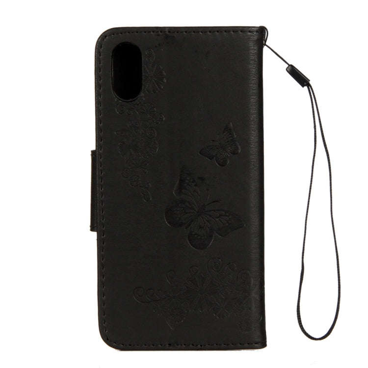 For iPhone X / XS Pressed Flowers Butterfly Pattern Horizontal Flip Leather Case with Holder & Ca...