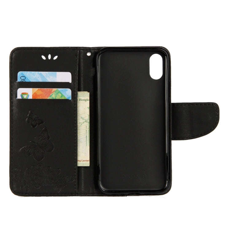 For iPhone X / XS Pressed Flowers Butterfly Pattern Horizontal Flip Leather Case with Holder & Ca...