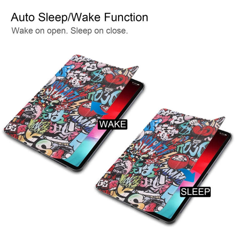 Horizontal Flip Graffiti Pattern Colored Painted Leather Case for iPad Pro 11 inch (2018), with T...