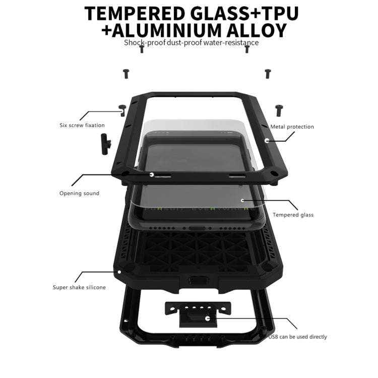 For iPhone XS Max Waterproof Dustproof Shockproof Aluminum Alloy + Tempered Glass + Silicone Case...