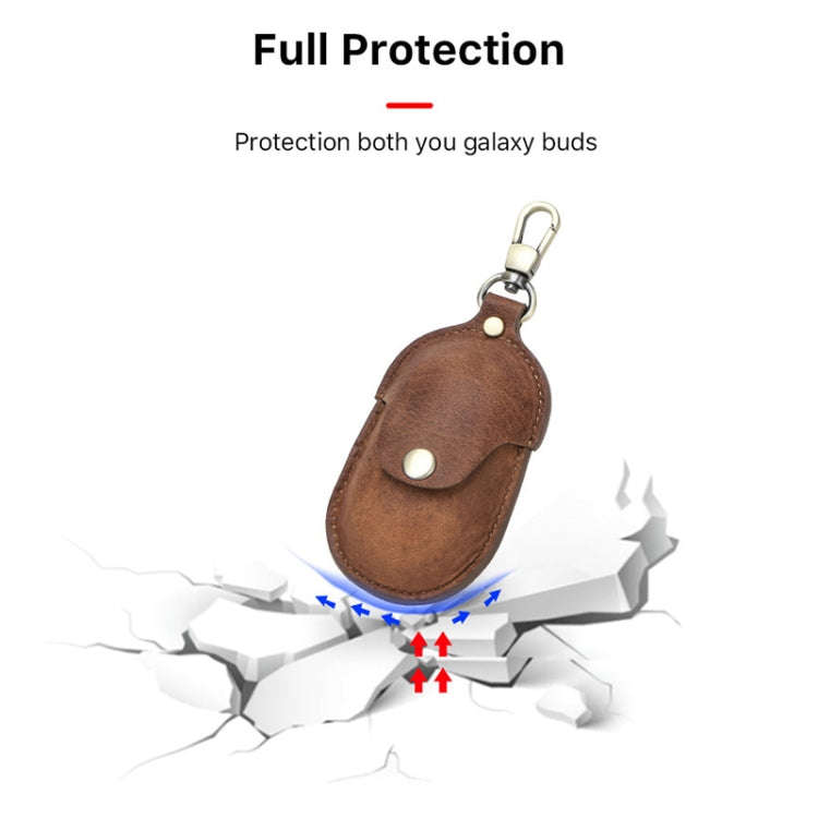 CF1109 For Galaxy Buds Crazy Horse Texture Clamshell Earphone Protective Leather Case with Hook, ...