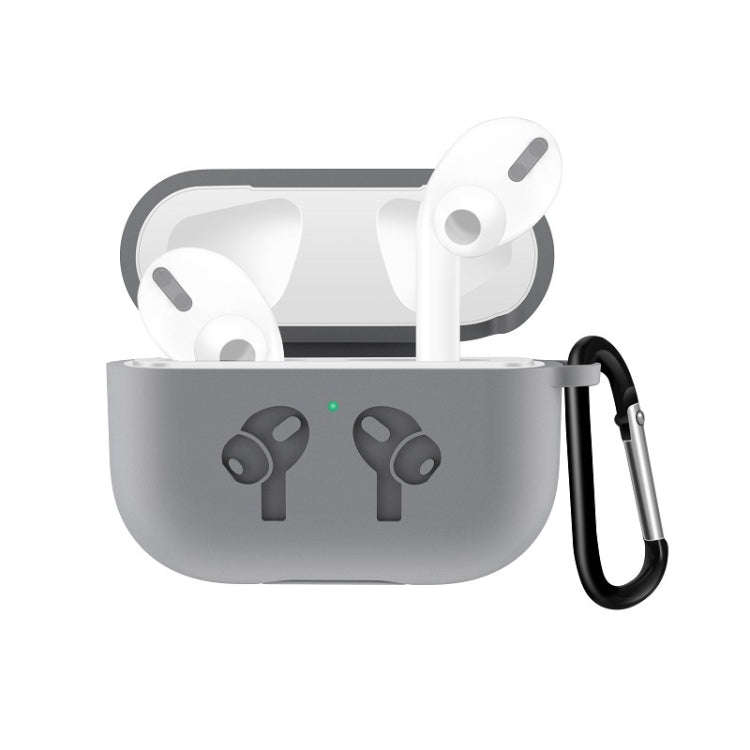 For AirPods Pro Silicone Flip Cover Earphone Protective Case with Anti-drop Buckle, Black, Grey