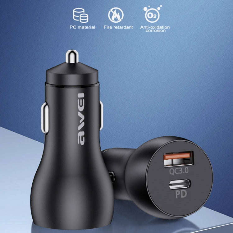 awei C-822 18W PD 8 Pin + 18W QC 3.0 USB Interface Car Charger, C-822