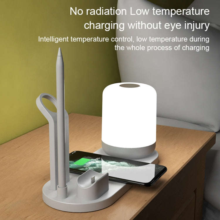WS6 10W 2 USB Ports + USB-C / Type-C Port Multi-function Desk Lamp + Qi Wireless Charging Charger