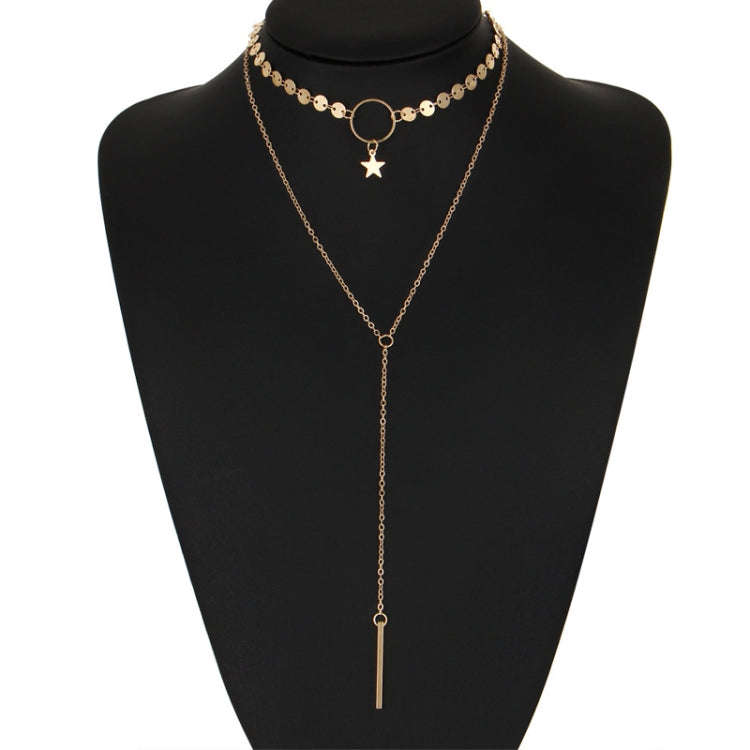 Simple Sexy Handmade Sequins Star Tassels Circle Clavicle Chain Long Pendant Double-layer Chain, ...