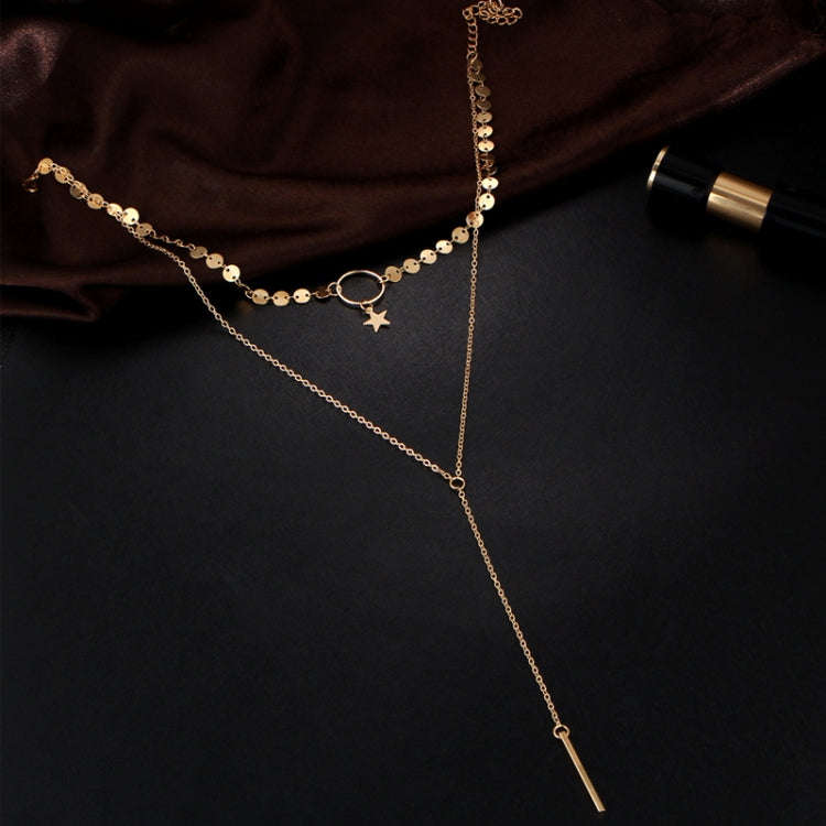 Simple Sexy Handmade Sequins Star Tassels Circle Clavicle Chain Long Pendant Double-layer Chain, ...