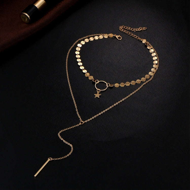 Simple Sexy Handmade Sequins Star Tassels Circle Clavicle Chain Long Pendant Double-layer Chain, ...